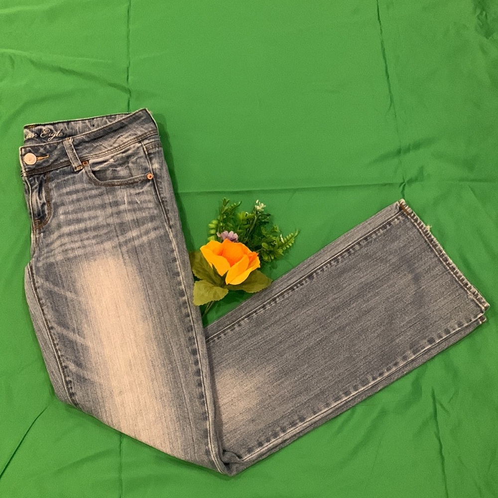 🌹 Vintage American Eagle • Y2KLow - Rise Stretch Wide Leg Flare Distressed Jeans